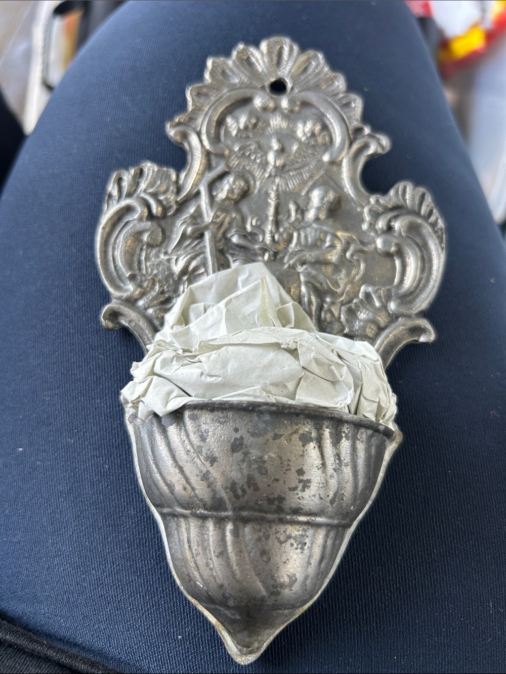 Ornate Vintage-Style Wall Pocket Vase in Aged Silver Tone